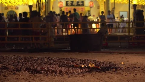 Leftover Of Paper Offering On The Charcoal Fire Walking Ritual Stock Footage 85408266