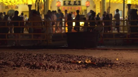 Leftover Of Paper Offering On The Charcoal Fire Walking Ritual Stock Footage 85408603