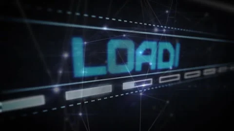 Leftward scan starting cyan LOADING revealing, bar filling and nodes pulsing, 動画素材 333904154