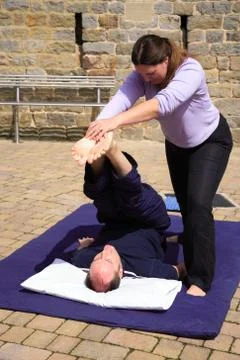 Leg and lower back stretch Stock Photos
