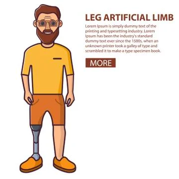 Leg artificial limb.Man beard .Young Person sport prostheses. Stock Illustration