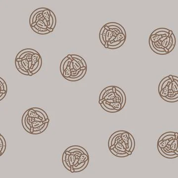Leg chicken fried line vector seamless pattern Stock Illustration