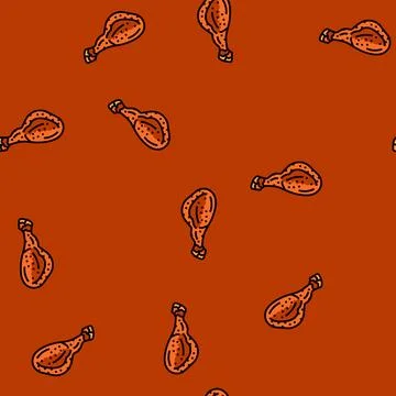 Leg chicken fried vector seamless pattern Stock Illustration