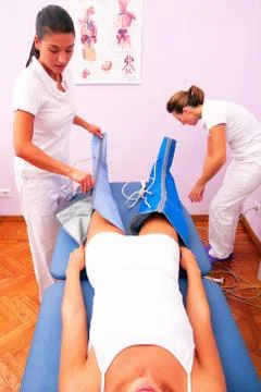Leg pressotherapy Stock Photos