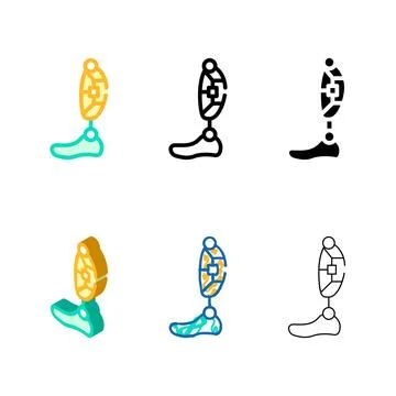 Leg prosthesis color icon vector isolated multipack 库存插图