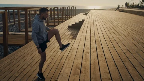 Leg stretch before the workout Stock Footage 118407071