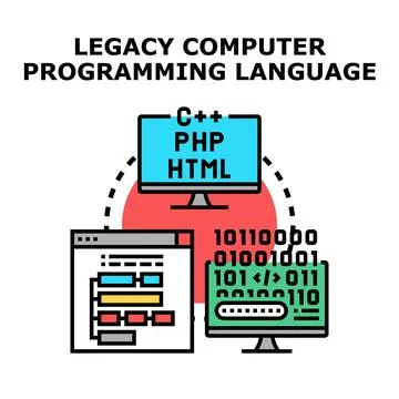 Legacy computer programming language development and coding Stock Illustration