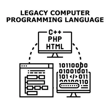 Legacy computer programming language development and coding Stock Illustration