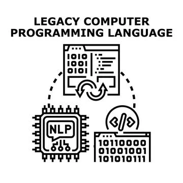 Legacy computer programming language migration concept transforming data Stock Illustration