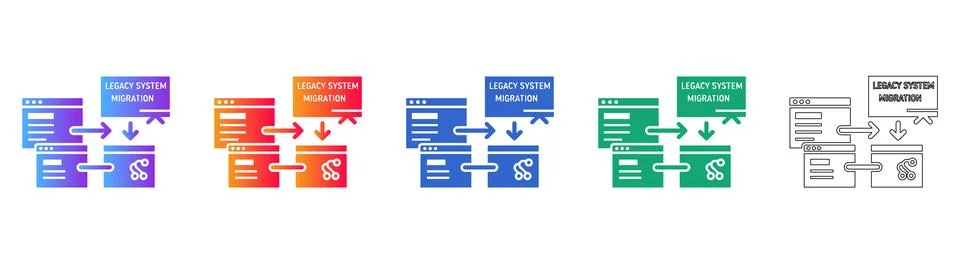 Legacy System Migration Process Icon Set Illustrazione stock