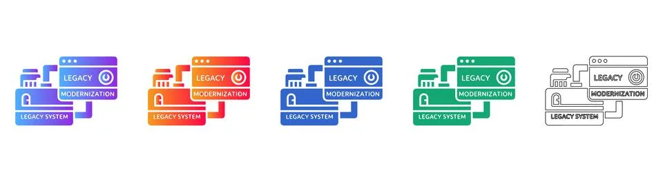 Legacy System Modernization Process Icons Stock Illustration