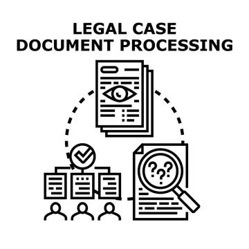 Legal case document processing system analyzing documents and data Stock Illustration