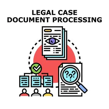 Legal case document processing system analyzing documents and data Stock Illustration