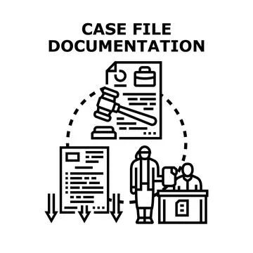 Legal case file documentation compilation process Illustrazione stock