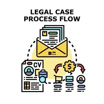 Legal case process flow diagram representing advocacy and litigation stages Stock Illustration