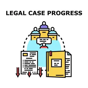 Legal case progress developing legal discussion with documents Stock Illustration