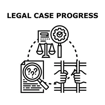 Legal case progress with justice process icons Stock Illustration