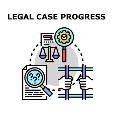 Legal case progress with justice process icons Stock Illustration