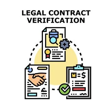 Legal contract verification process checking agreement document Stock Illustration