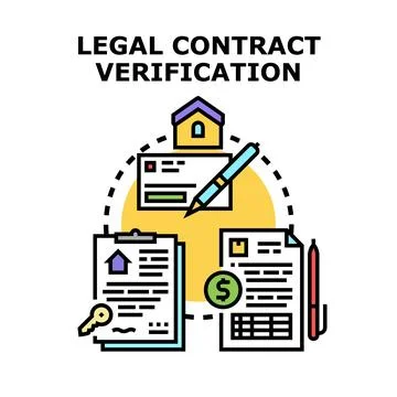 Legal contract verification process checking property documents Stock Illustration