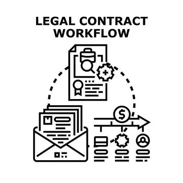 Legal contract workflow process with documents and finance Stockillustratie