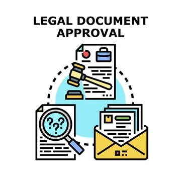 Legal document approval process concept reviewing papers Stock Illustration