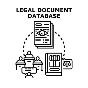 Legal document database analyzing court records and legal information Illustrazione stock