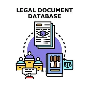 Legal document database analyzing court records and legal information Illustrazione stock