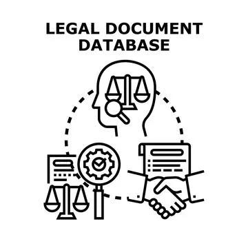 Legal document database analyzing justice system data Stock Illustration