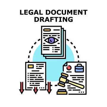 Legal document drafting process creating official paperwork Stock Illustration