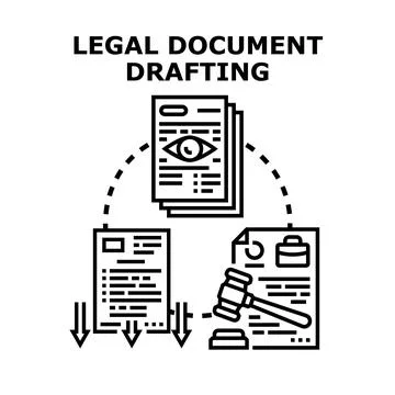Legal document drafting process creating official paperwork 库存插图
