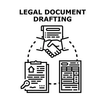 Legal document drafting process handshake agreement concept Illustrazione stock