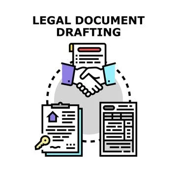 Legal document drafting process handshake agreement concept Illustrazione stock