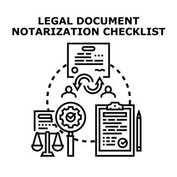 Legal document notarization checklist process performing agreement validation Stock Illustration