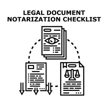 Legal document notarization checklist process concept Stock Illustration