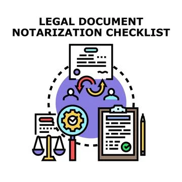 Legal document notarization checklist process performing agreement validation Stock Illustration