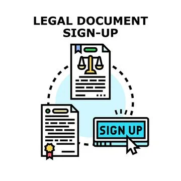 Legal document sign up process online agreement signing Stock-Illustration