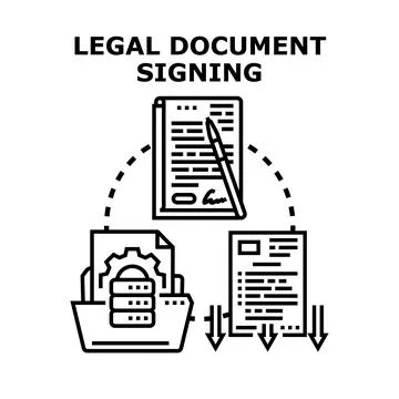 Legal document signing process concept illustration Illustrazione stock