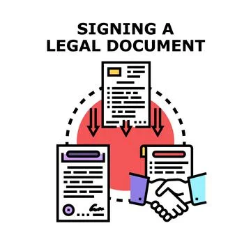 Legal document signing process creating business agreement Stock Illustration