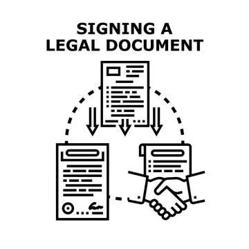 Legal document signing process creating business agreement Stock Illustration