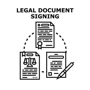 Legal document signing process for official agreement Stock Illustration