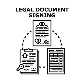 Legal document signing process for various agreements Stock Illustration
