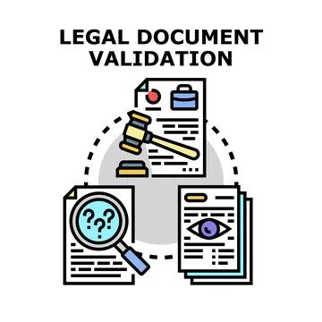 Legal document validation process and certification concept Stock Illustration