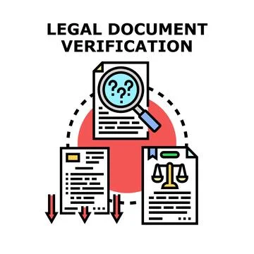 Legal document verification process evaluating official papers Stock Illustration