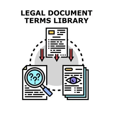 Legal documents terms library organizing information process Stock Illustration