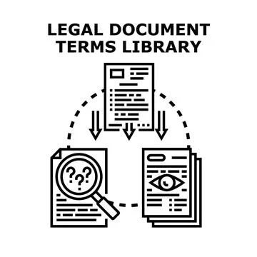 Legal documents terms library organizing information process Stock Illustration
