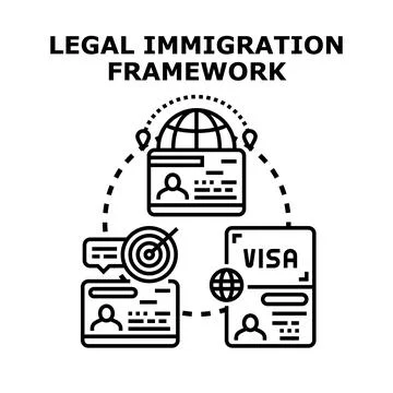 Legal immigration framework concept with documents and visa Stock Illustration