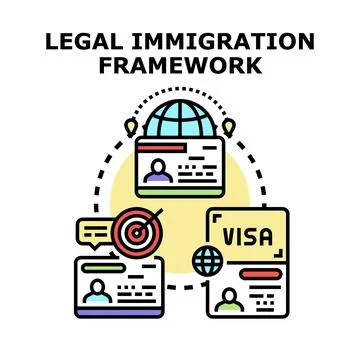 Legal immigration framework concept with documents and visa Stock Illustration