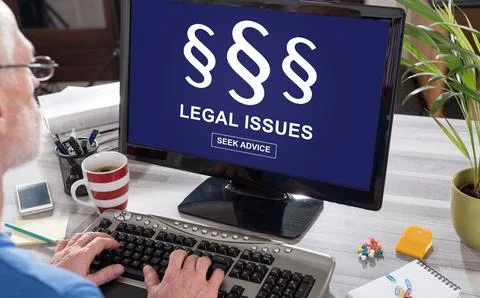 Legal issues concept on a computer Foto stock
