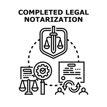 Legal notarization process completing official document verification Stock Illustration